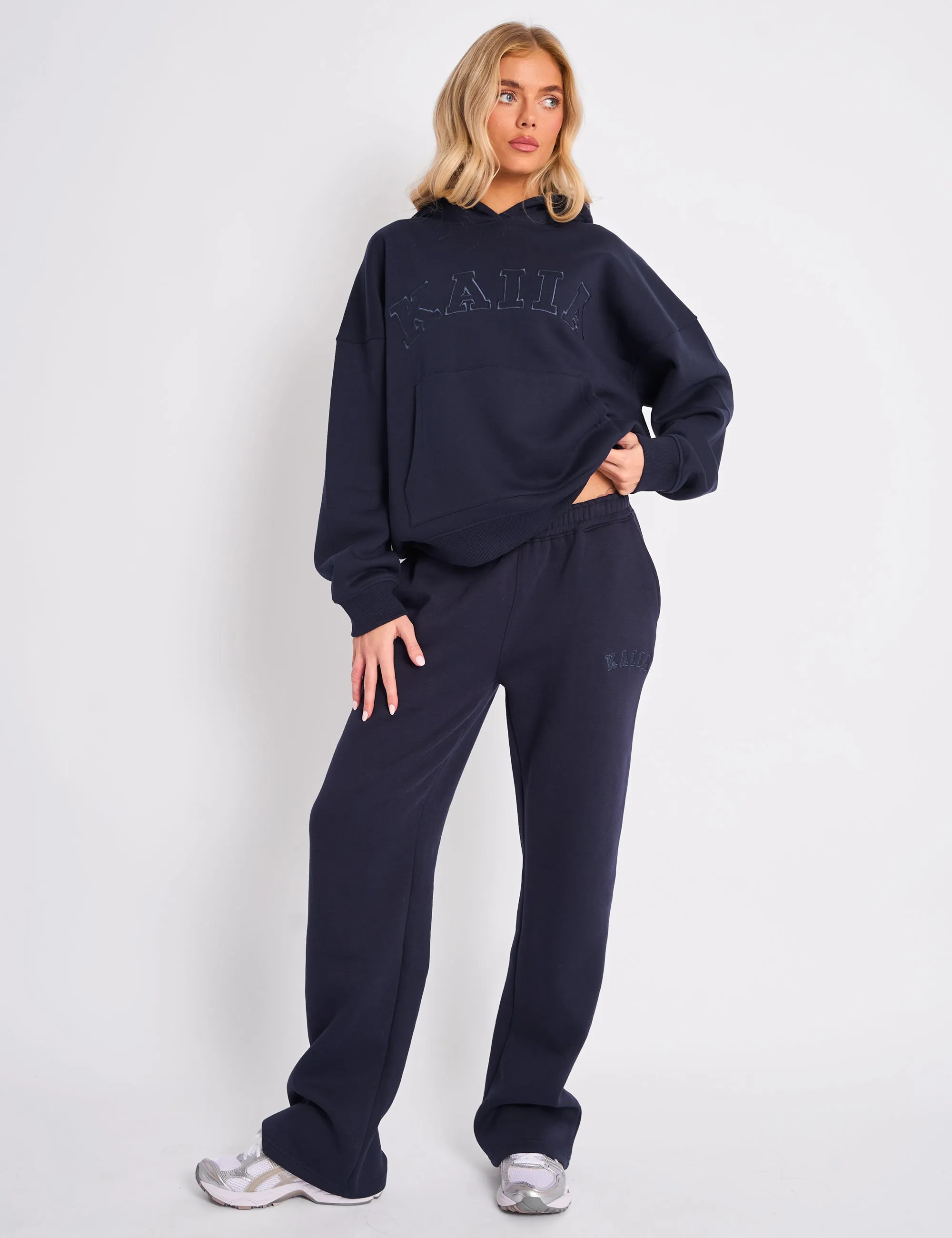 Kaiia Logo Wide Leg Sweat Pants Navy