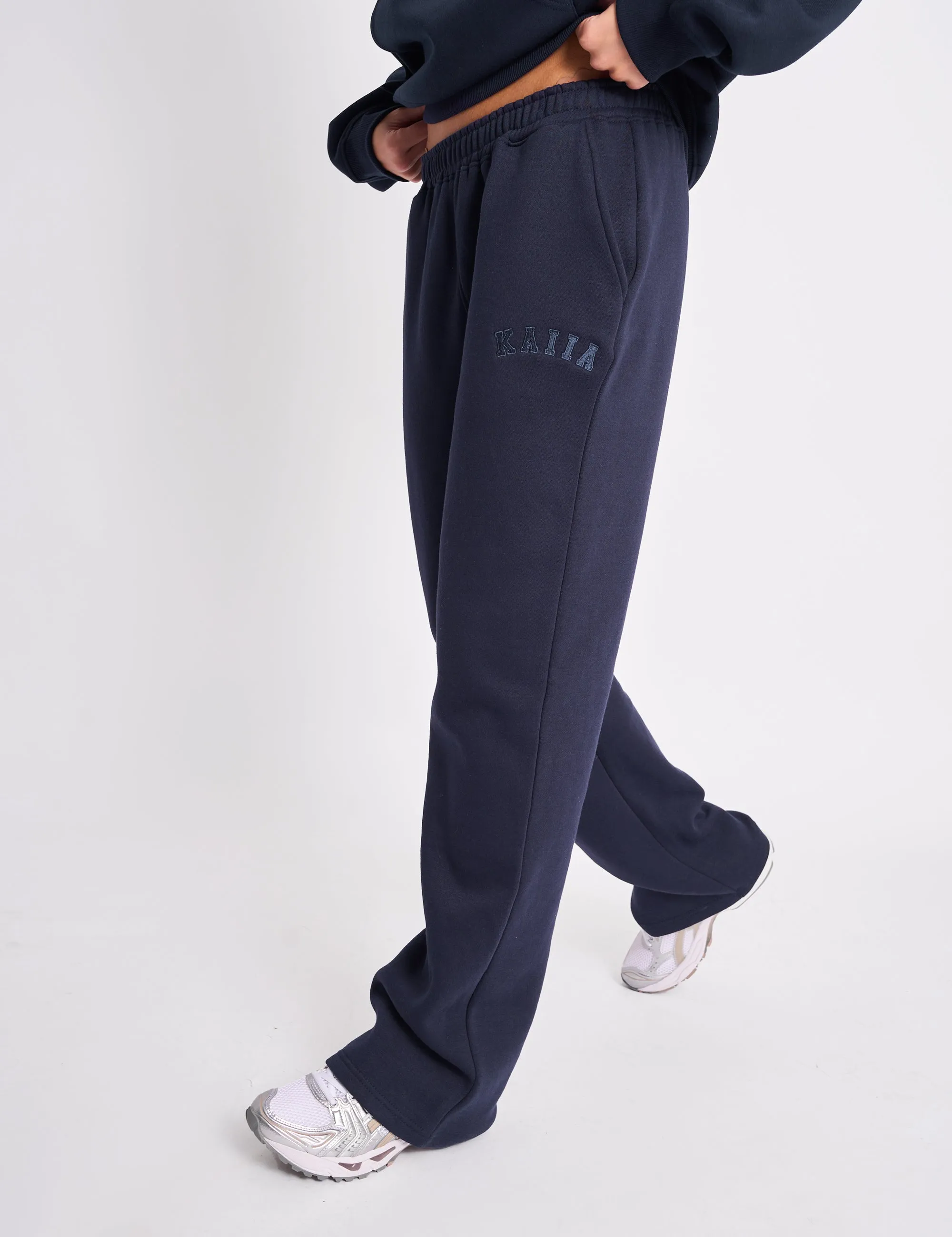 Kaiia Logo Wide Leg Sweat Pants Navy