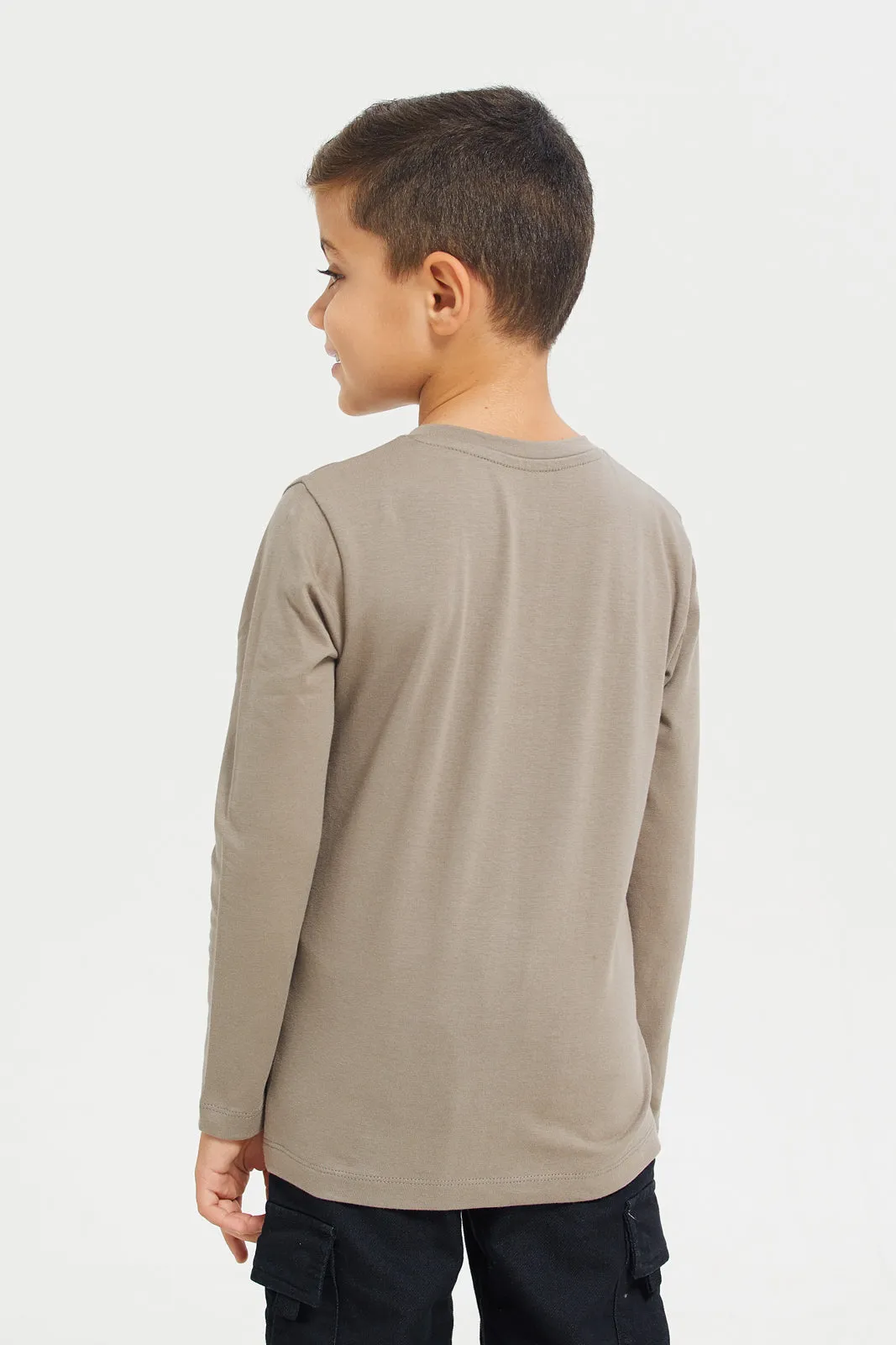 Khaki Long Sleeve Henley T-Shirt