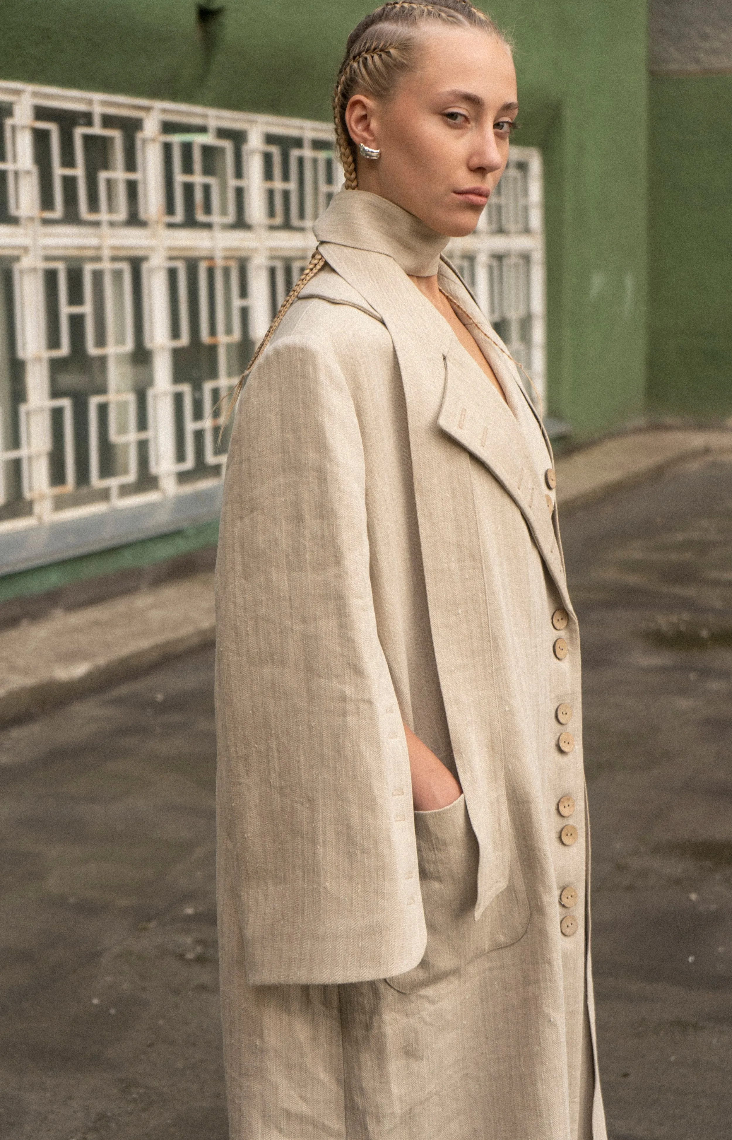 Khmelnytske Shosse Linen Hemp Trench Coat Beige