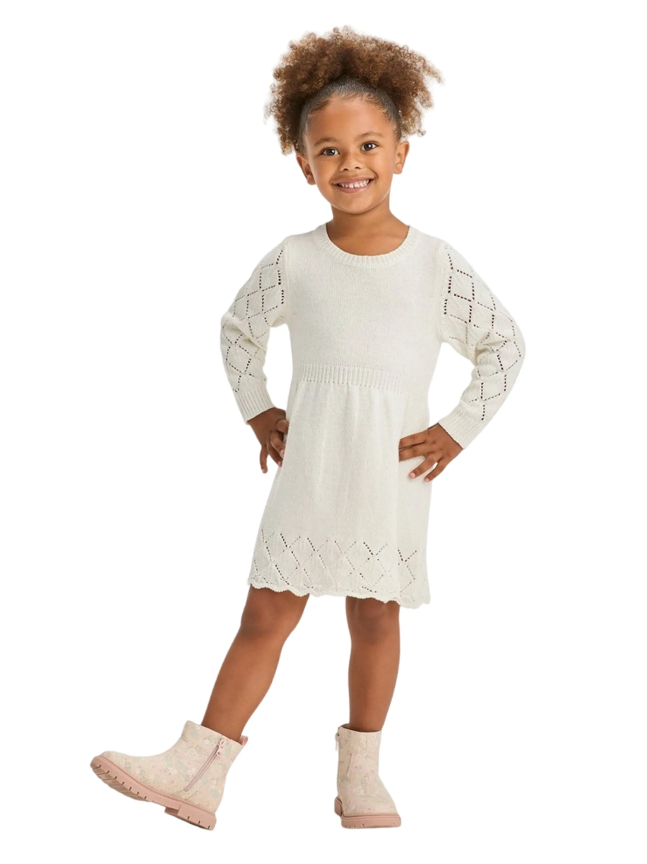 Kids Girl's Textured Sweater Dress,Cream