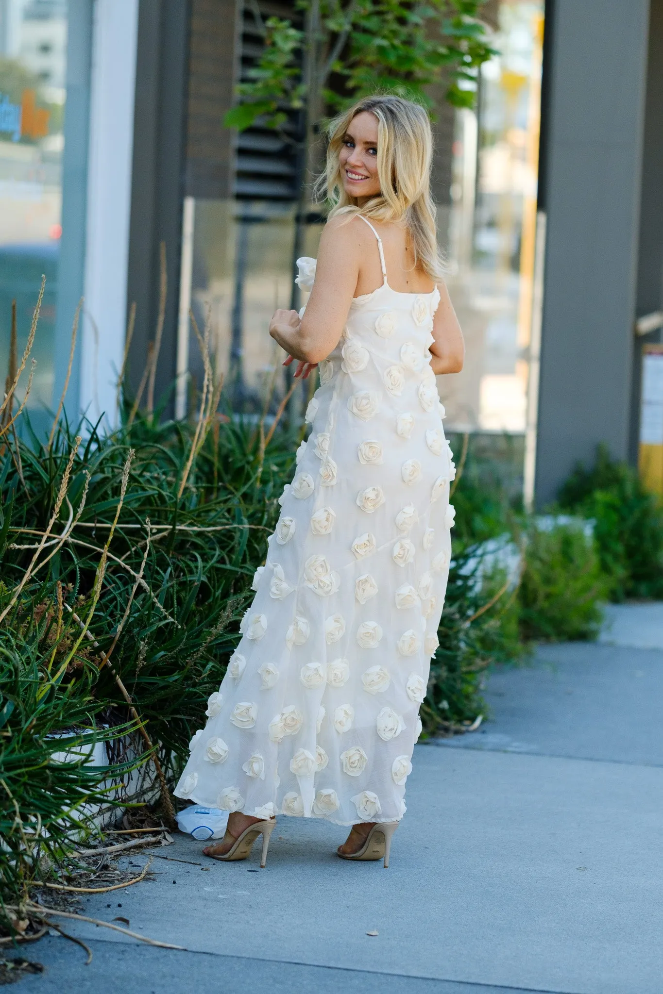 KYHA Floral Applique Maxi Dress - Cream