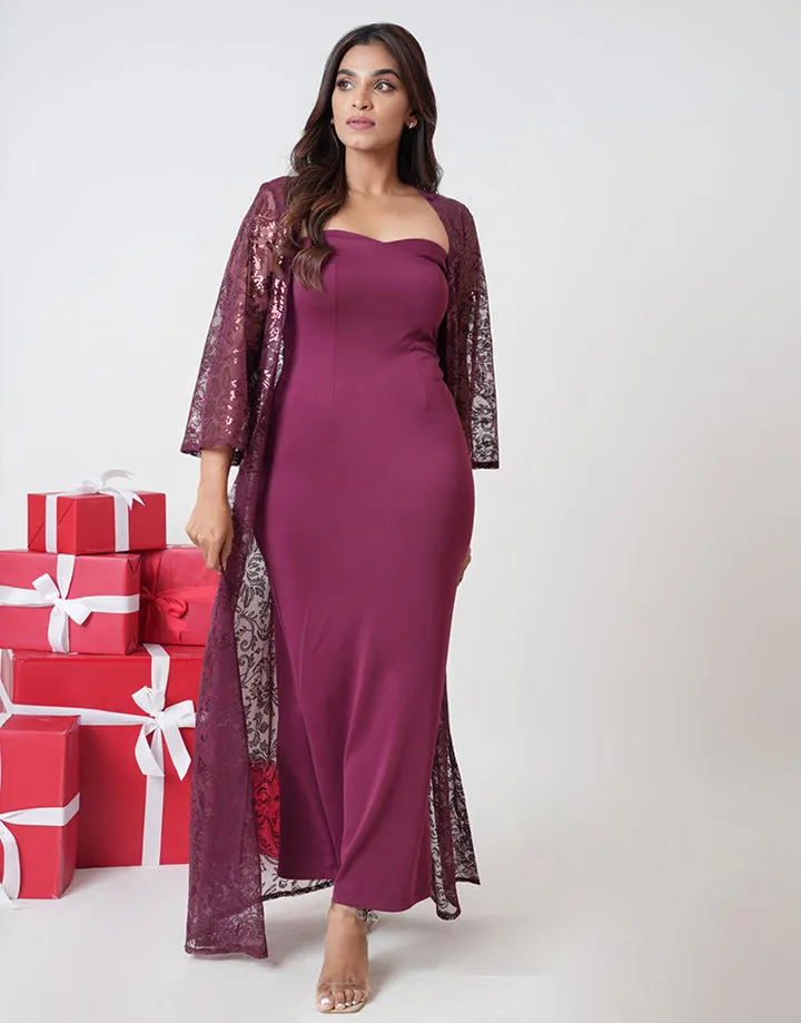 Lace Maxi Overcoat with Tube Dress Set