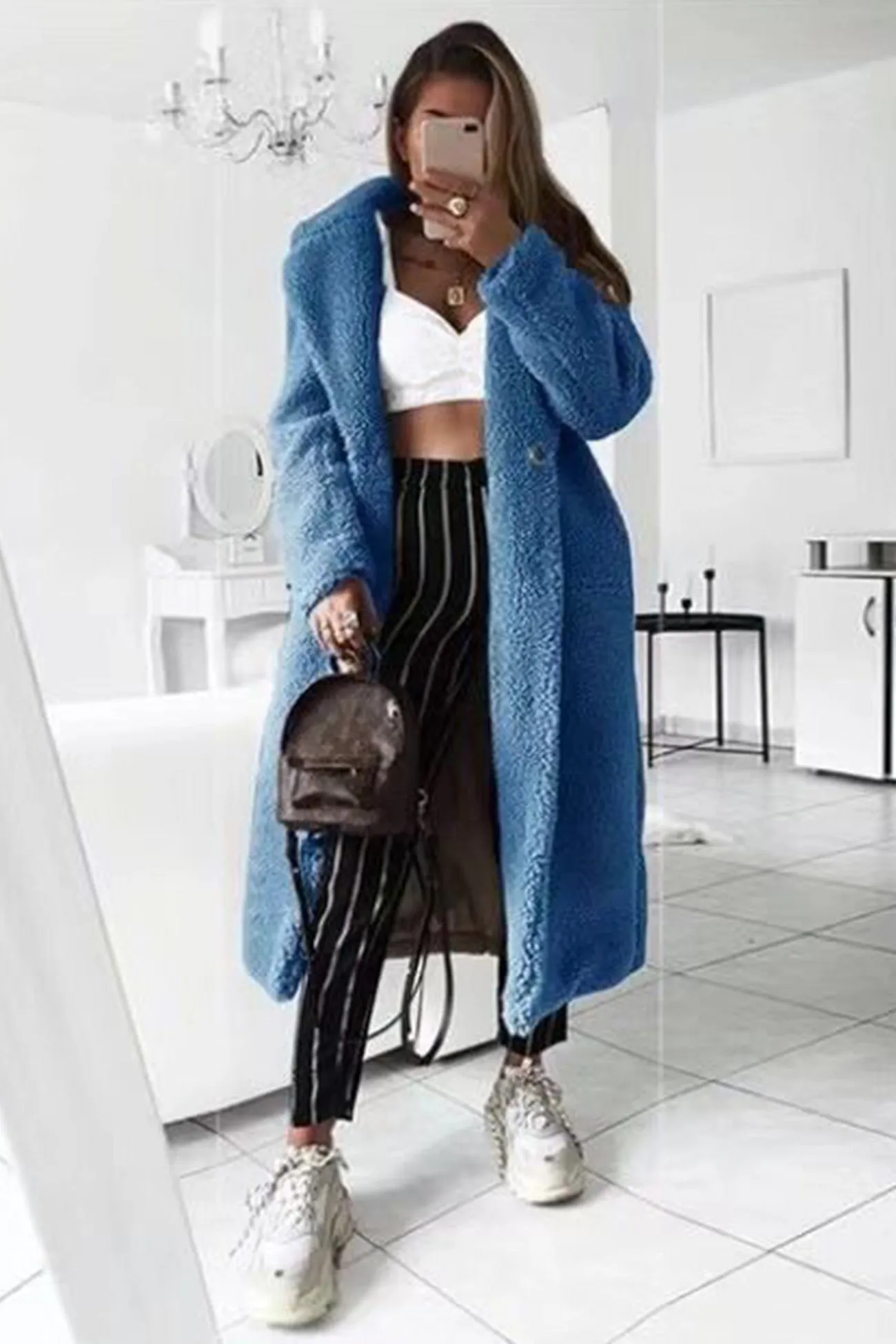 Lapel Plush Long Coat