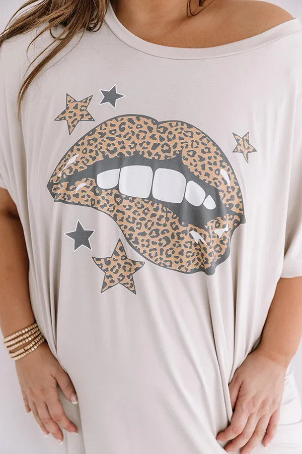 Leopard Lips T-Shirt Midi In Birch Curves