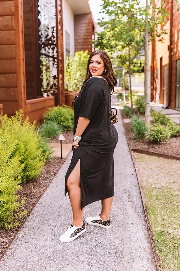 Leopard Lips T-Shirt Midi In Black Curves