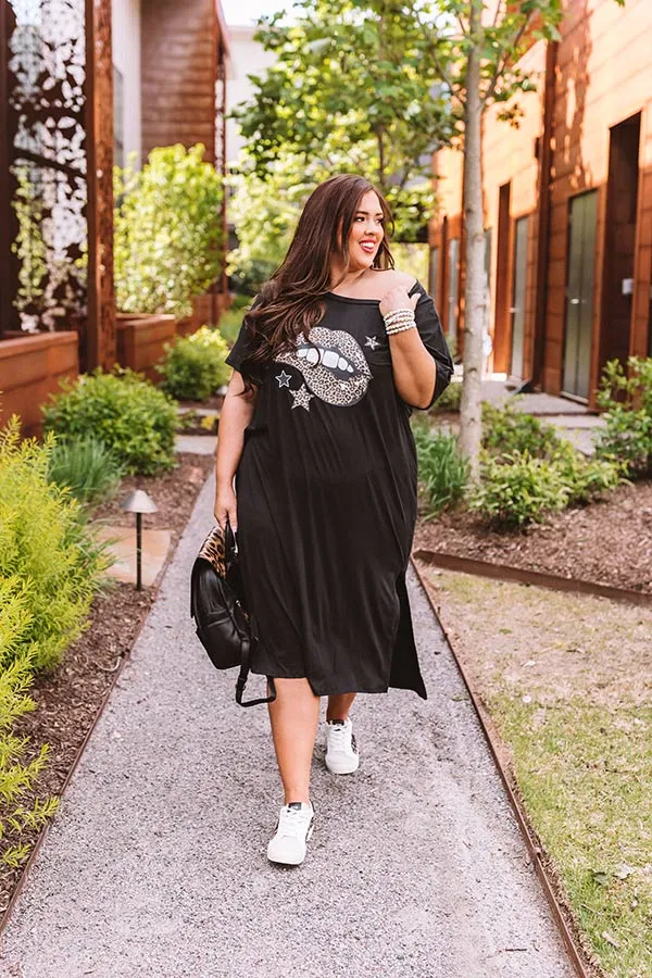 Leopard Lips T-Shirt Midi In Black Curves