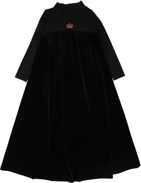 Lil Legs Black Crown Velour Maxi Dress