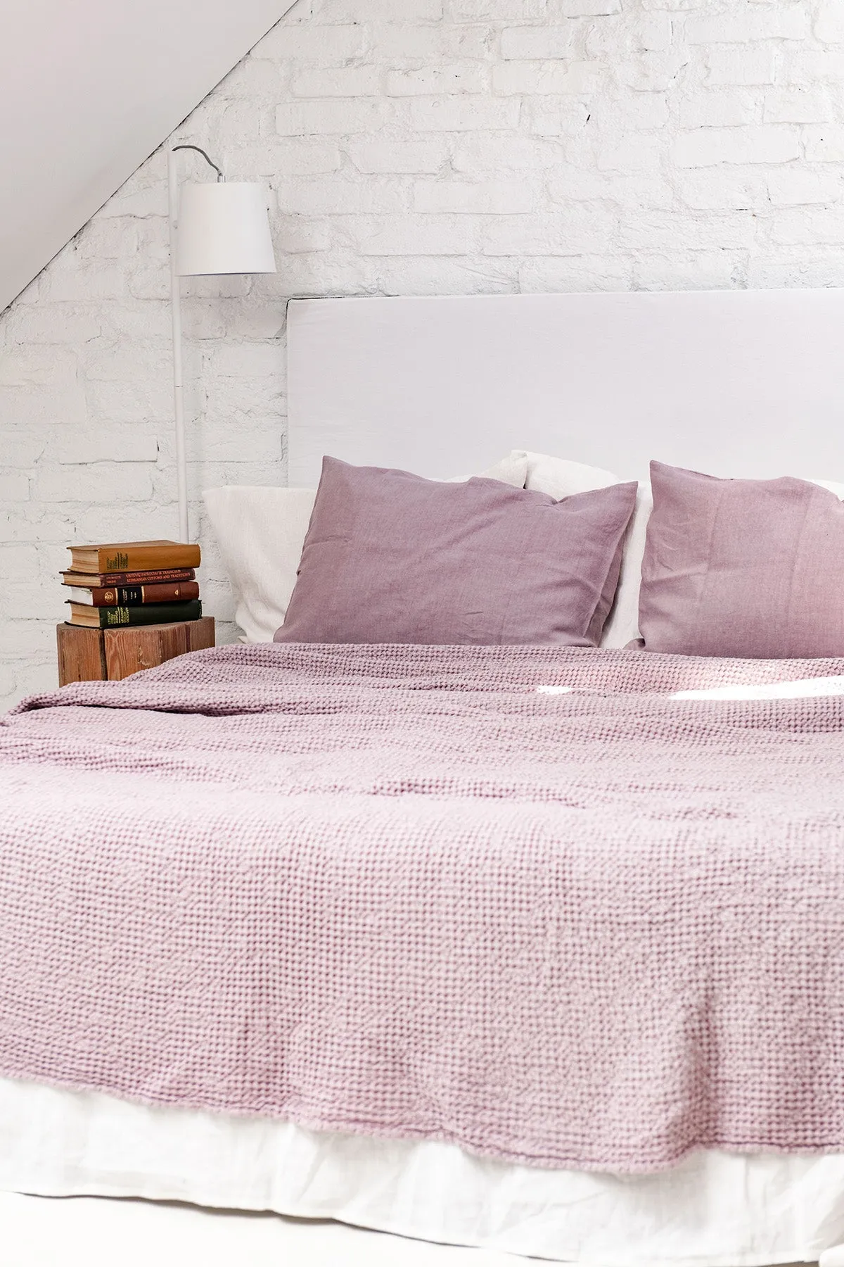 Linen waffle blanket in Dusty Rose by AmourLinen