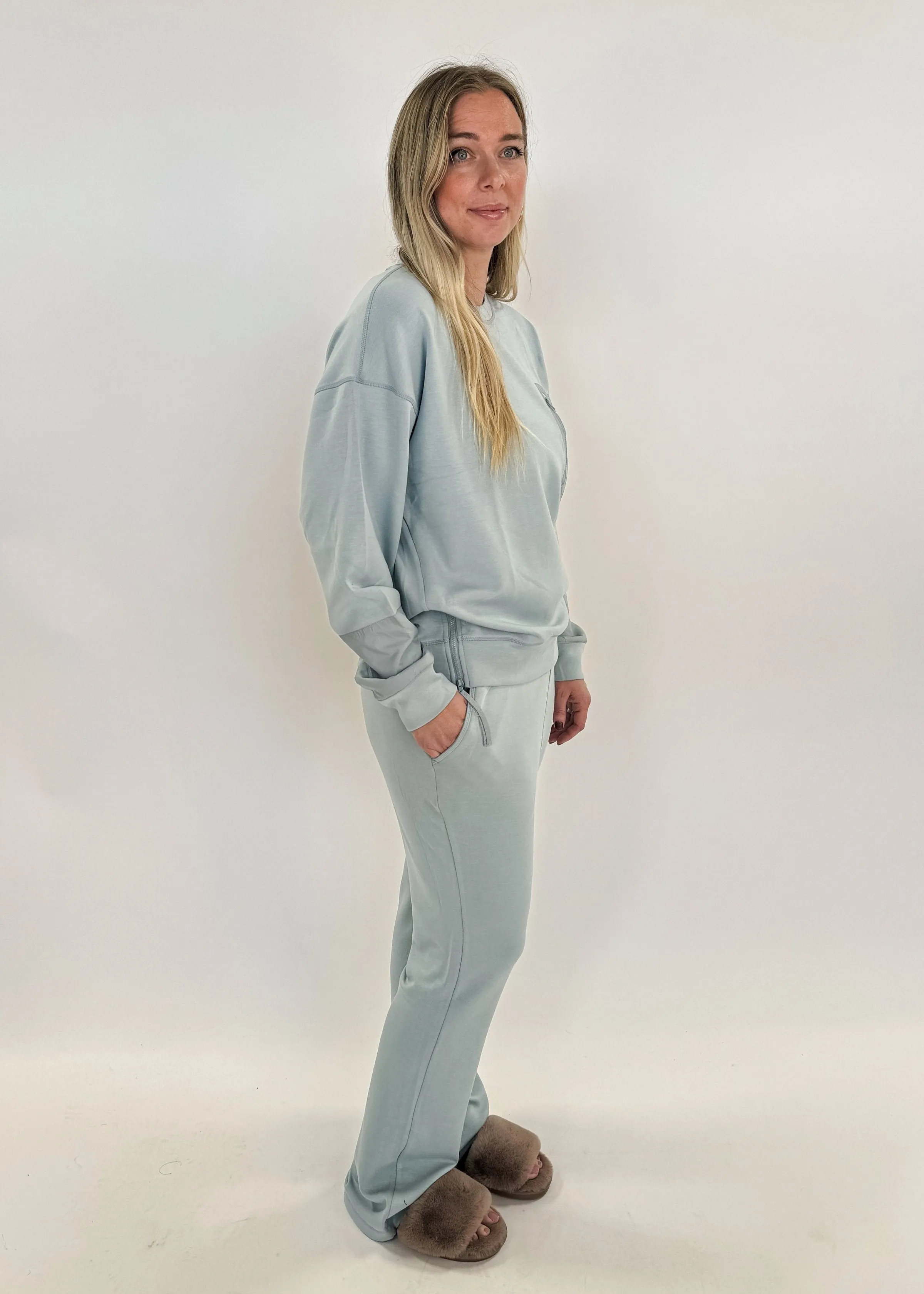 Lounge Set Top/High Waist Pant Smoke Blue