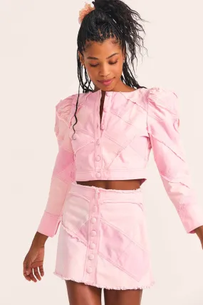 Love Shack Fancy - Eleora Crop Jacket in Pastel Pink Colorblock