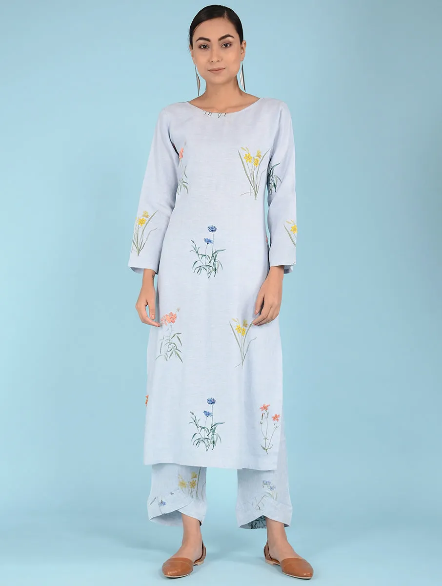 Lydia Watercolor Botanical Printed Linen Kurta Set