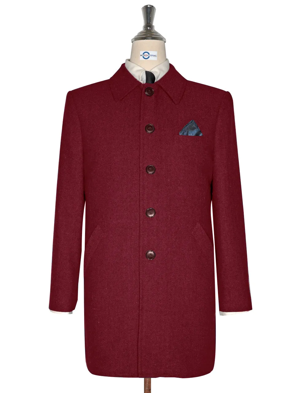 Mac Coat Men's | Vintage Style Red Herringbone Mac Coat