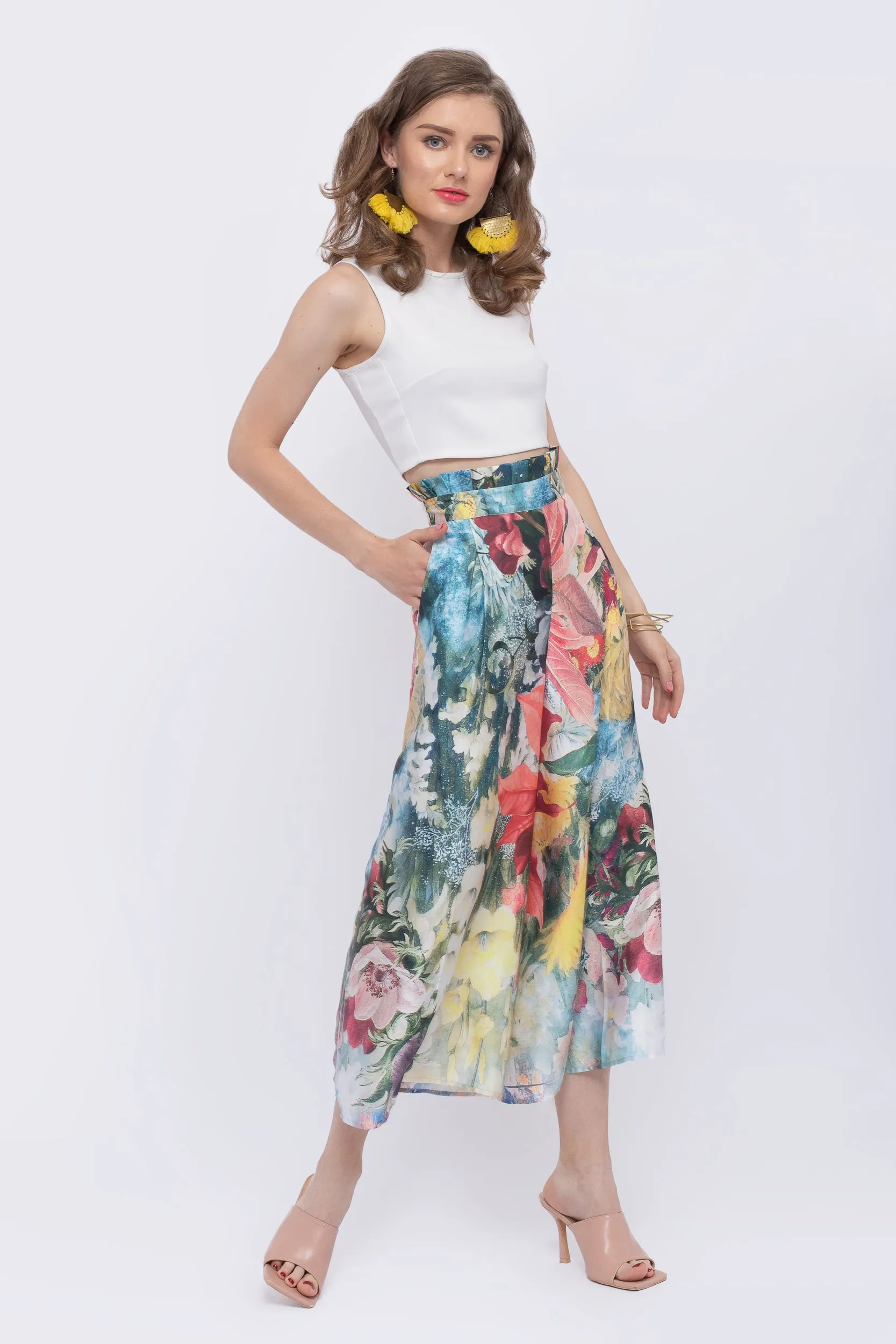 Magnolia Floral Print Paperbag Waist Pant