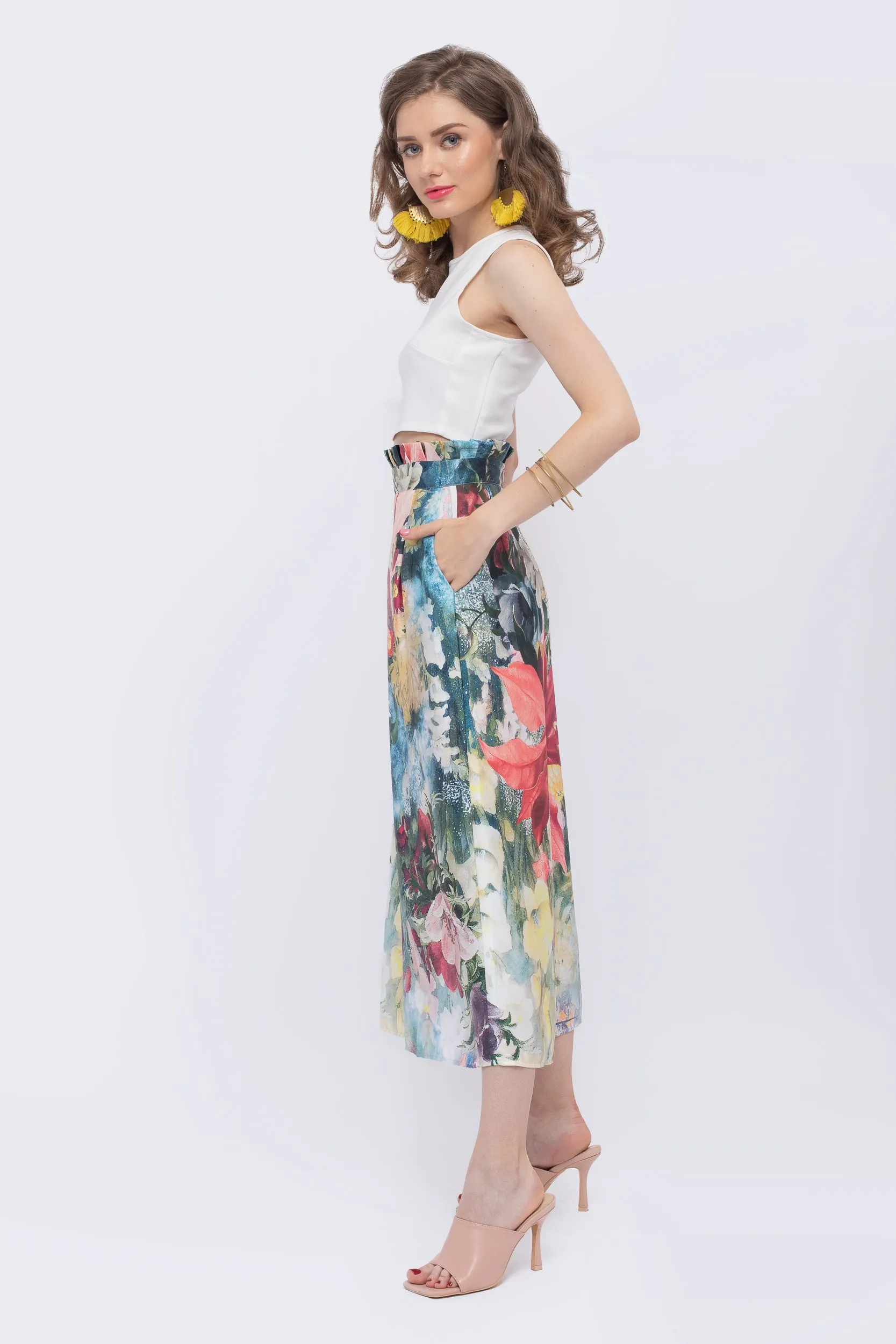 Magnolia Floral Print Paperbag Waist Pant