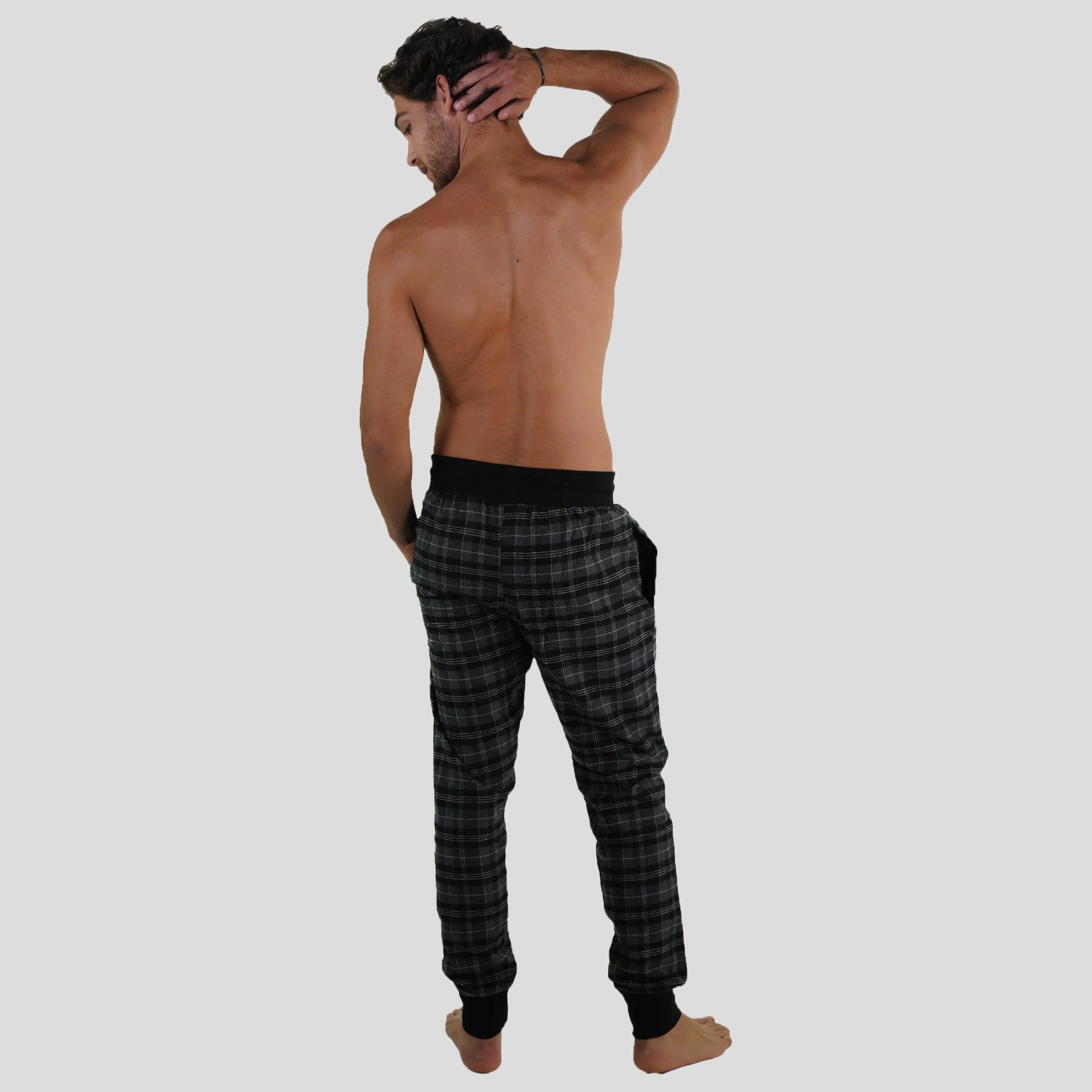 Members Only Men's Flannel Jogger Lounge Pants - Black/Grey