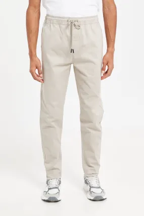 Men Beige Twill Joggers