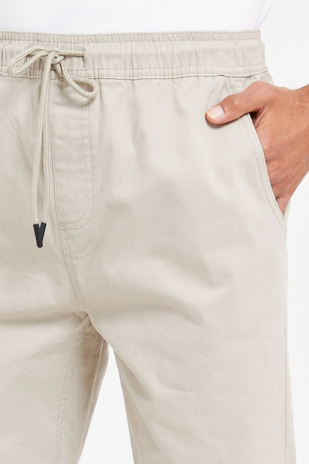 Men Beige Twill Joggers