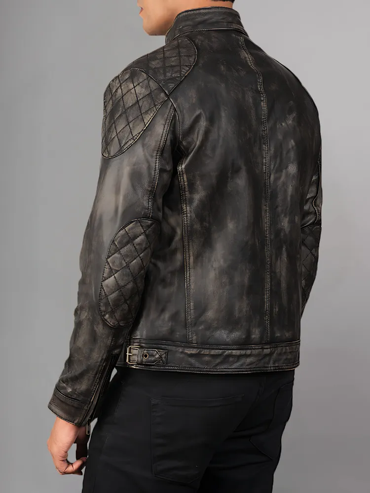 Mens Bike Racer Black Leather Jacket