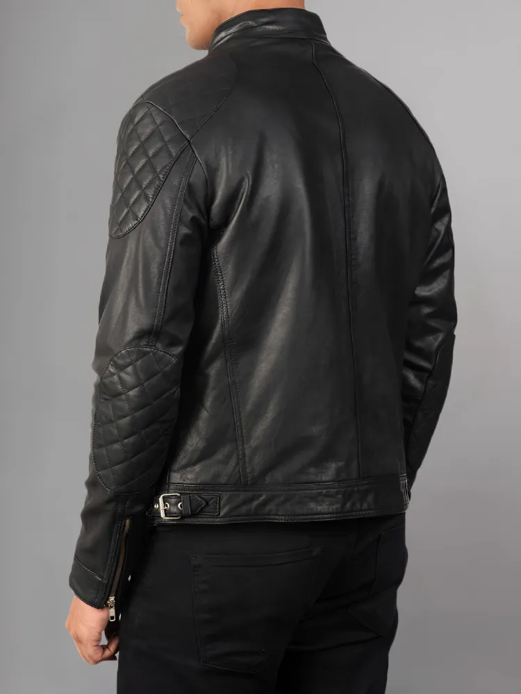 Mens Bike Racer Black Leather Jacket