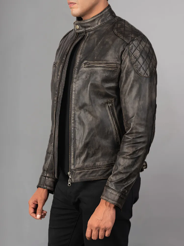 Mens Bike Racer Black Leather Jacket