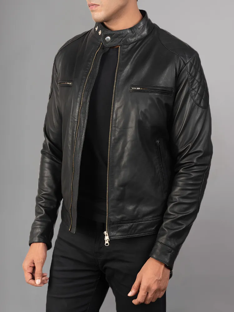 Mens Bike Racer Black Leather Jacket