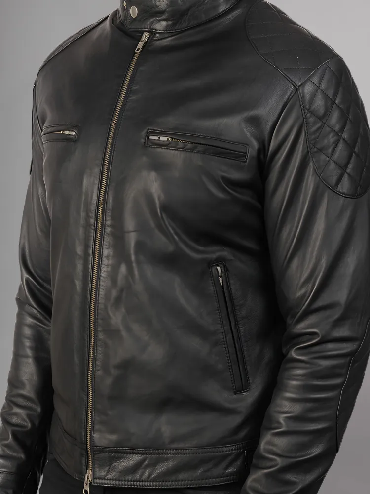 Mens Bike Racer Black Leather Jacket