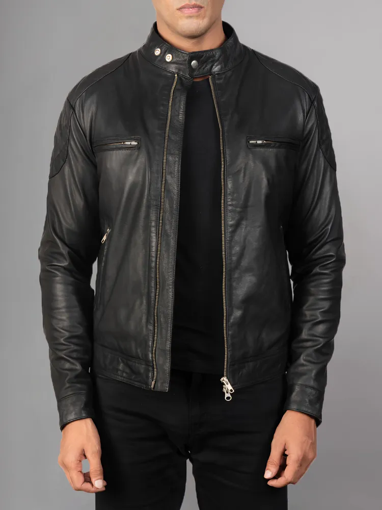 Mens Bike Racer Black Leather Jacket