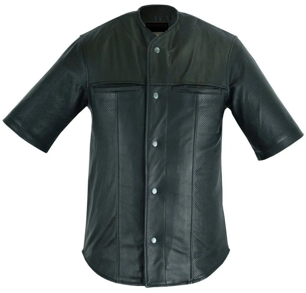 Men’s Black Perforated Sheepskin Leather Shirt