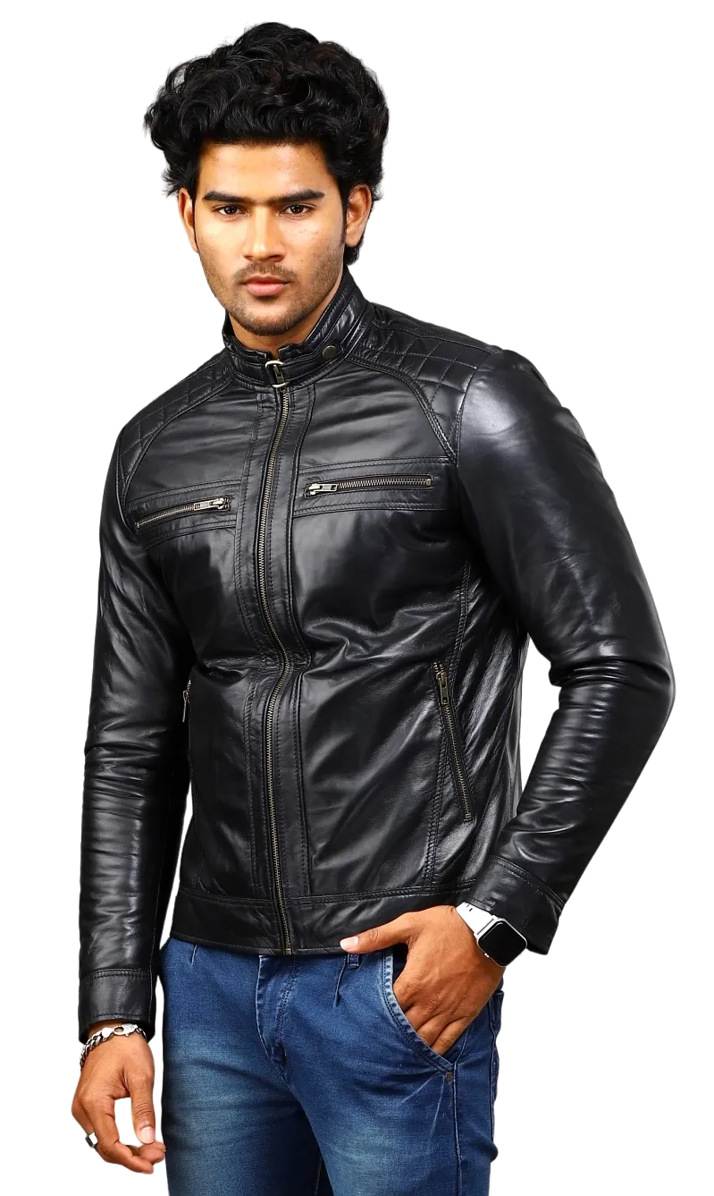 MENS LEATHER JACKET 41004 (BLACK)