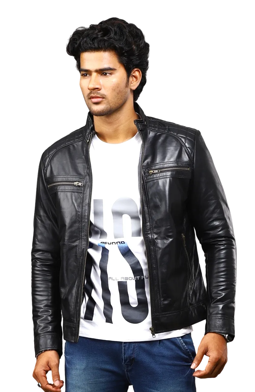 MENS LEATHER JACKET 41004 (BLACK)