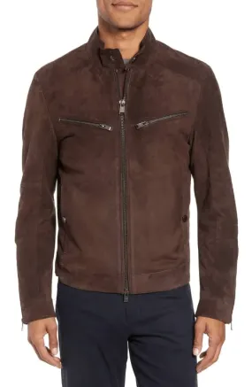 Mens Mocha Brown Suede Leather Biker Jacket