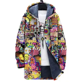 Men's Printed Hooded Two-Pocket Plush Thickened Long-Sleeved Cardigan Jacket 11052870L