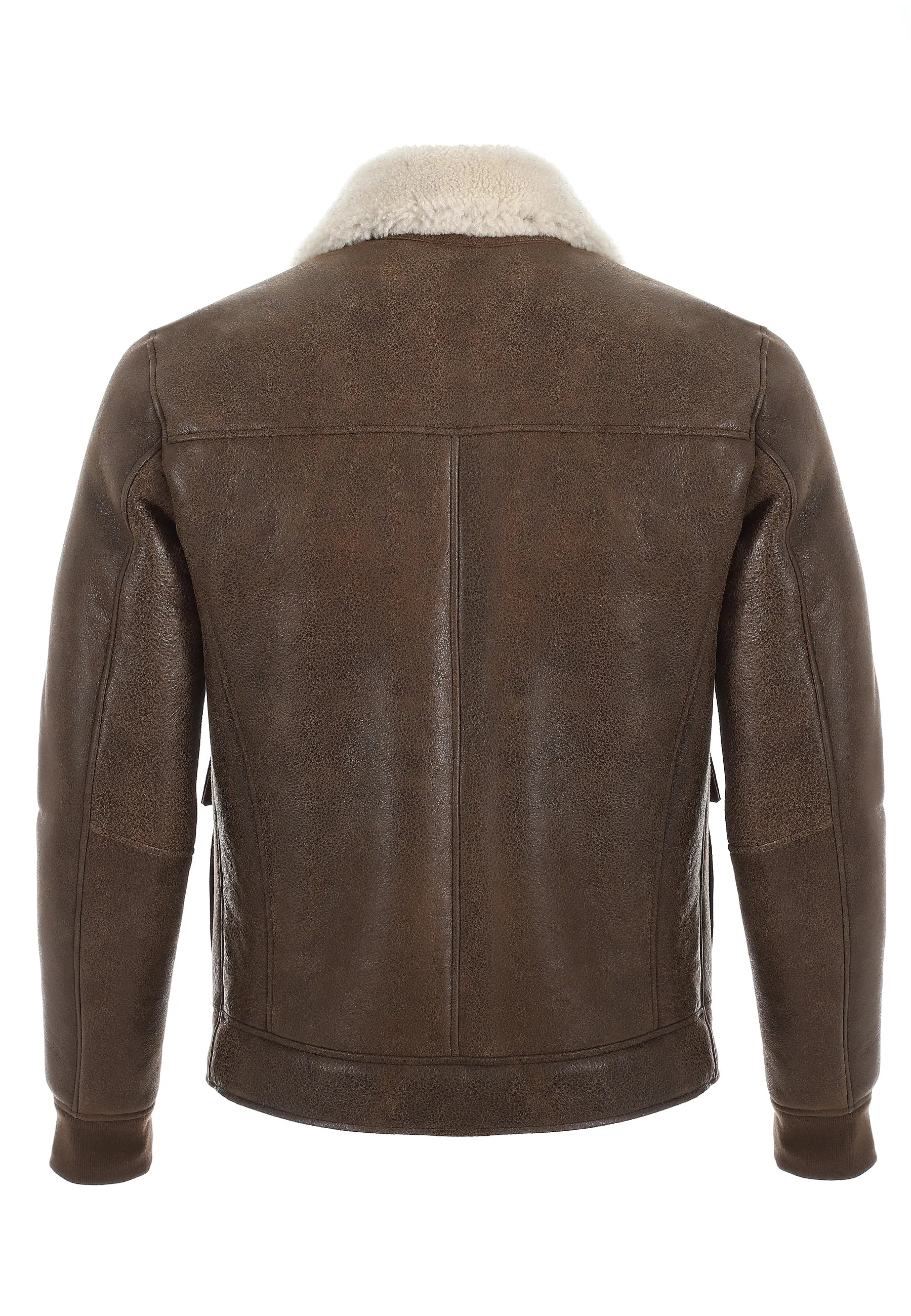 Men's Shearling Bomber Jacket, Vintage Camel with Beige Curly Wool