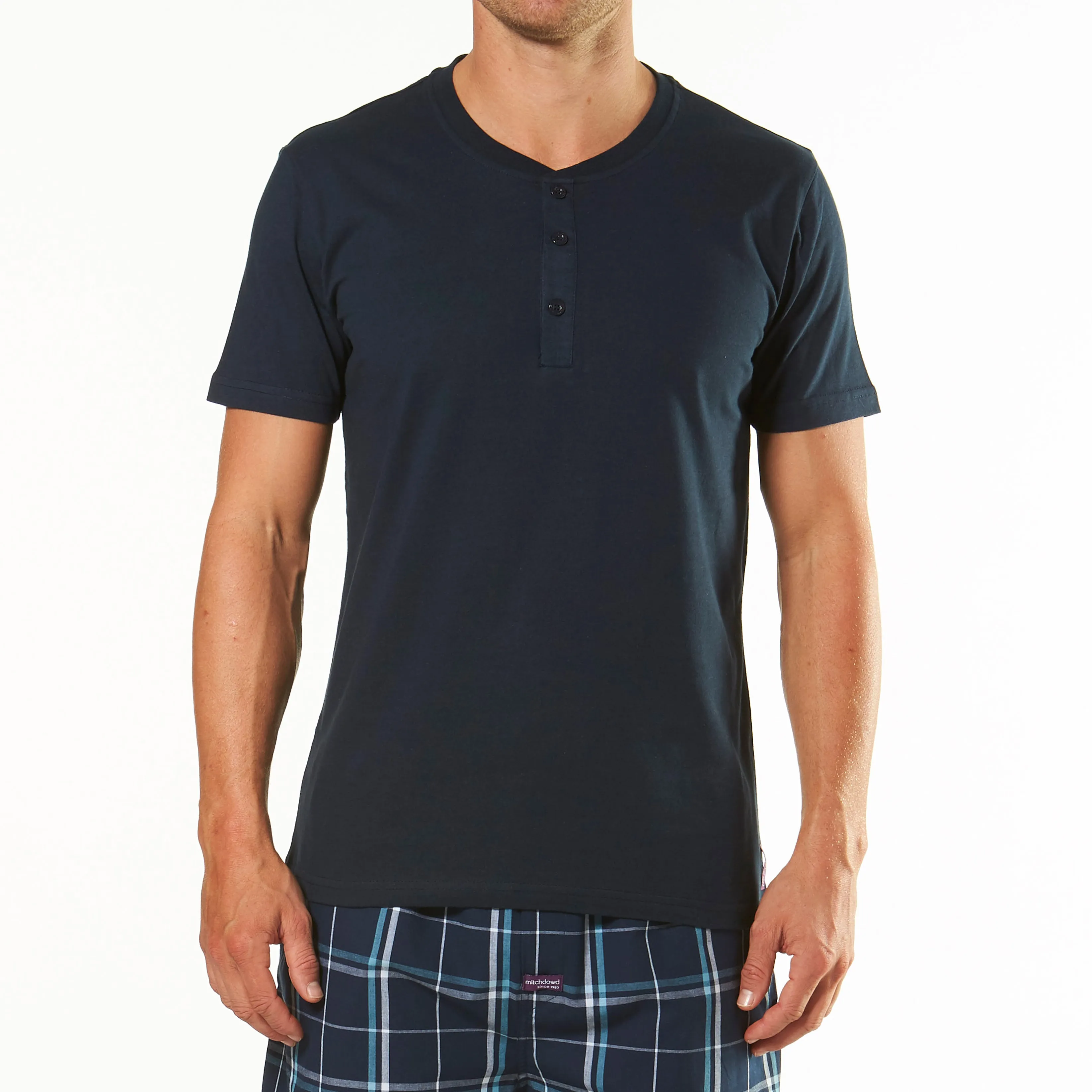 Men's Short Sleeve Henley Tee - Navy