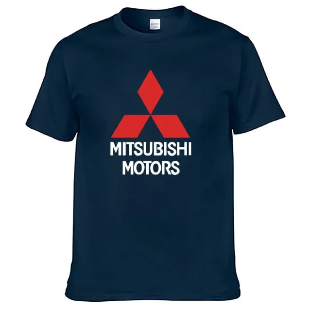 Mens Short Sleeve Mitsubishi Car Logo T-shirt Summer casual male solid colour Cotton Tshirts Fashion HipHop Harajuku Men Clothes