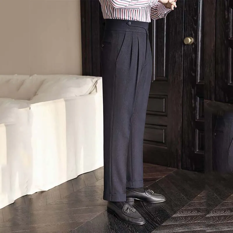 Mens Straight-leg Slim Fit Dress Pants Drape High-waist Casual High Waisted Pants