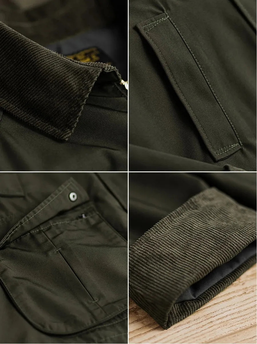 Men's Wax-free Corduroy Collar Military Safari Motorcycle Jacket - Loose Fit