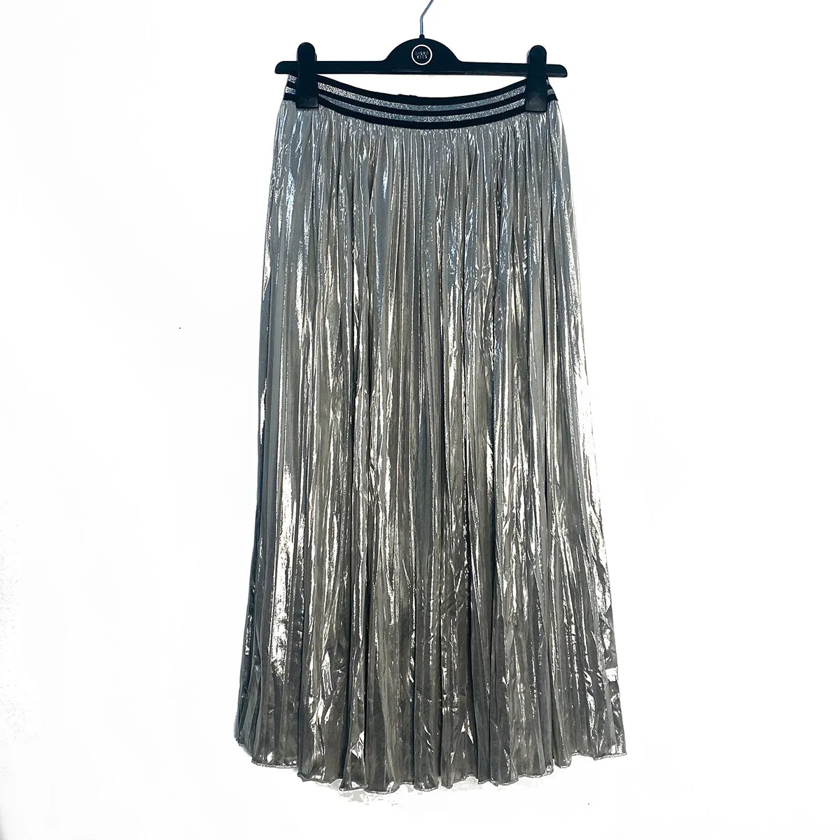 Metallic Pleated Skirt Silver