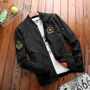 Military Jacket Men Spring Autumn Fashion Stand Collar  Embroidery Baseball Bomber Jackets And Coats Plus Size M-4XL