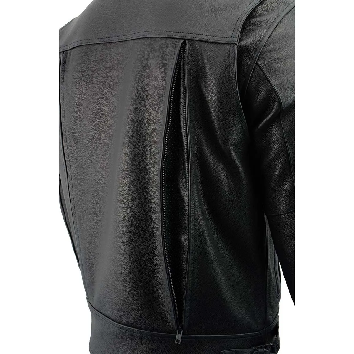 Milwaukee Leather LKM1720 Men's Black Premium Leather Motorcycle Vented Leather Jacket w/ Multi-Utility Pockets