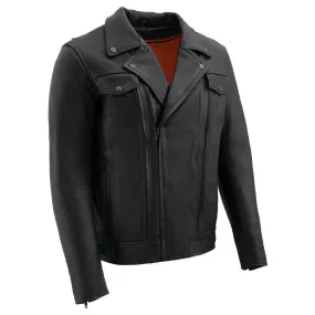 Milwaukee Leather LKM1720 Men's Black Premium Leather Motorcycle Vented Leather Jacket w/ Multi-Utility Pockets