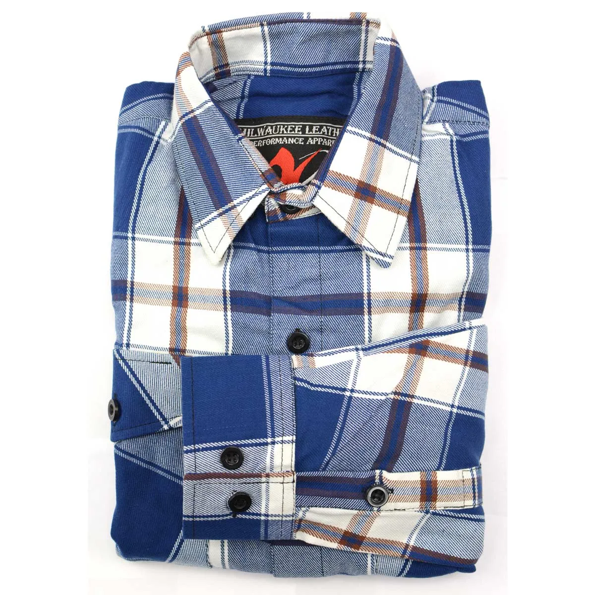 Milwaukee Leather Men's Flannel Plaid Shirt Blue White and Maroon Long Sleeve Cotton Button Down Shirt MNG11645