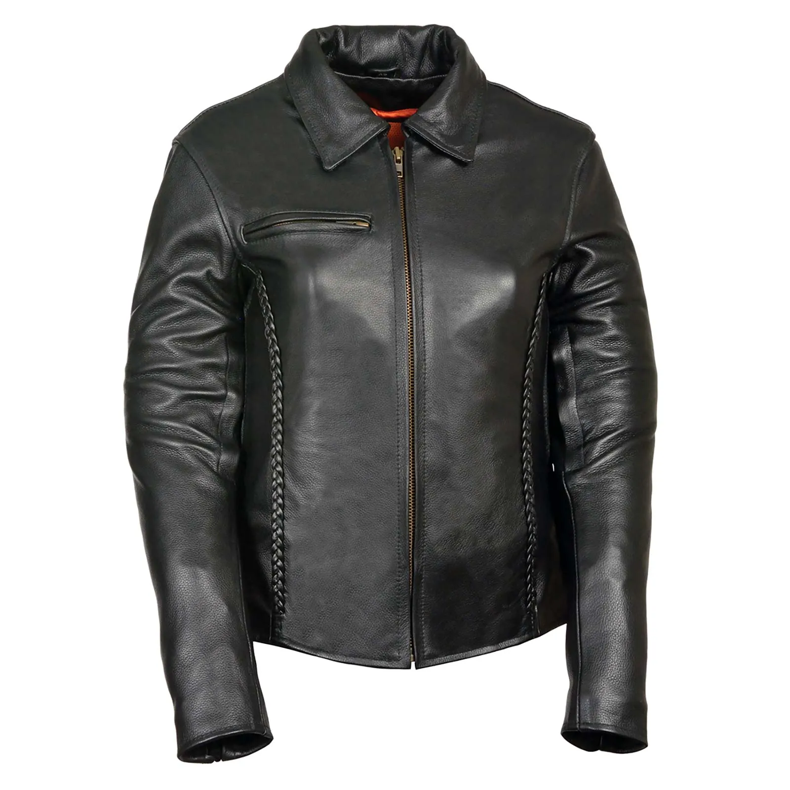 Milwaukee Leather ML7093 Women's Black Leather Braided Jacket with Shirt Style Collar