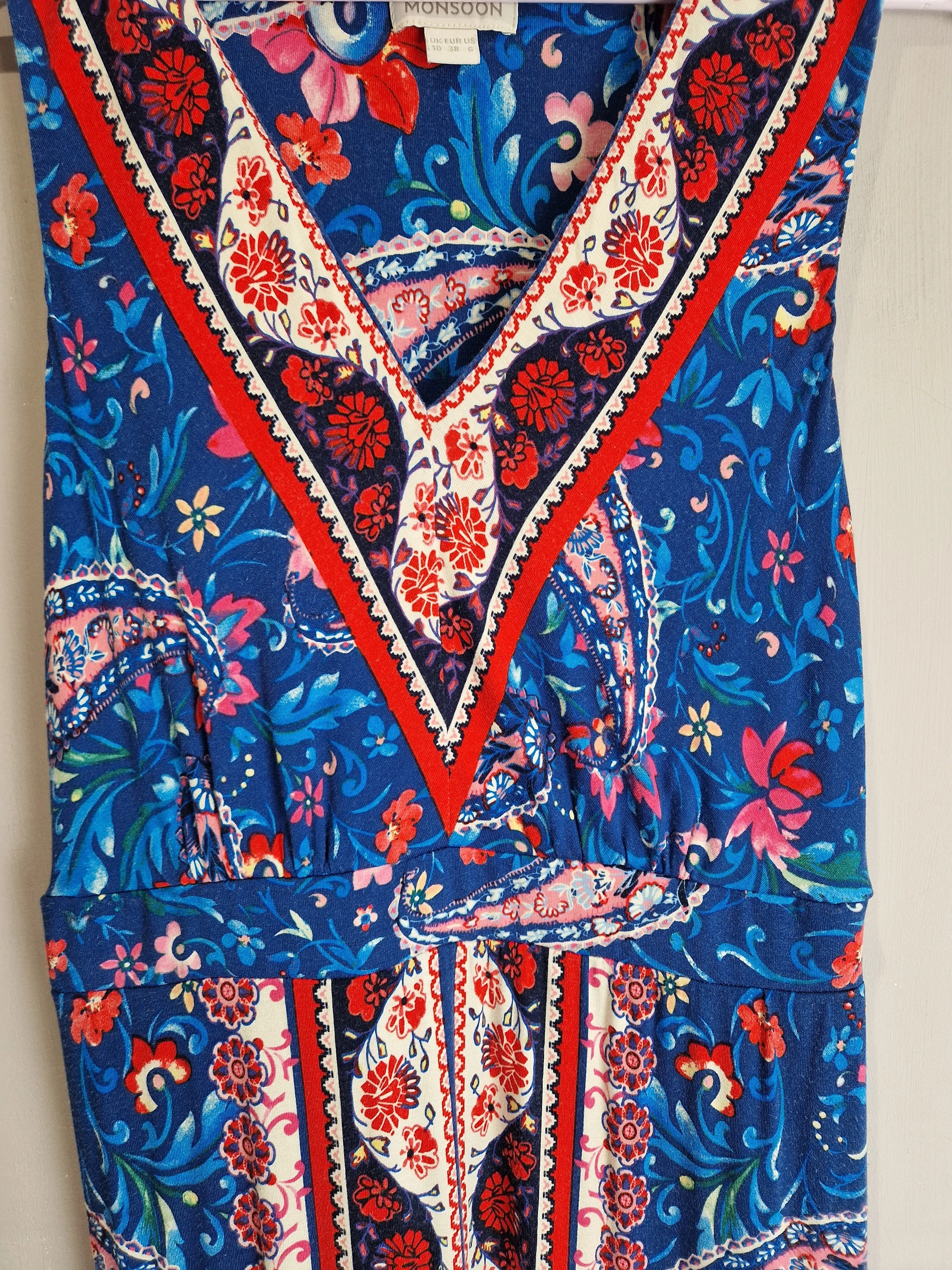 Monsoon scarf print jersey maxi dress - size 10