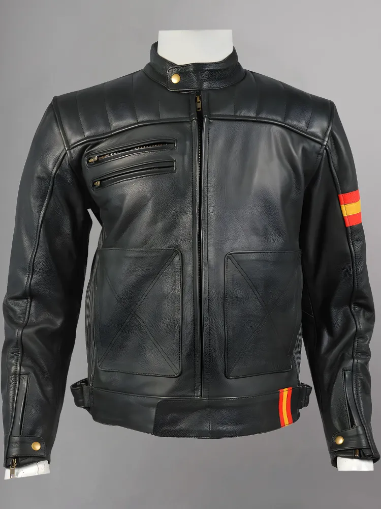 MOTORCYCLE LEATHER JACKET WITH PROTECTION.ARTICLES.SPAIN FLAG