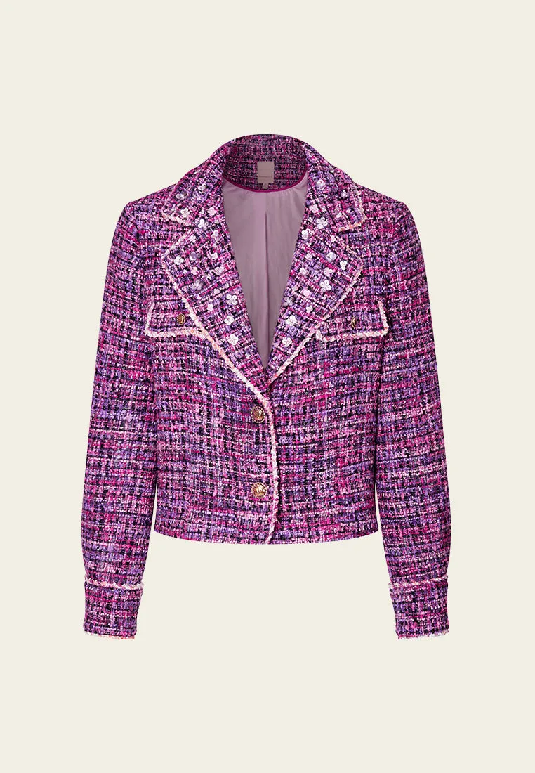 Notch-lapel Puff-sleeve Cropped Jacket