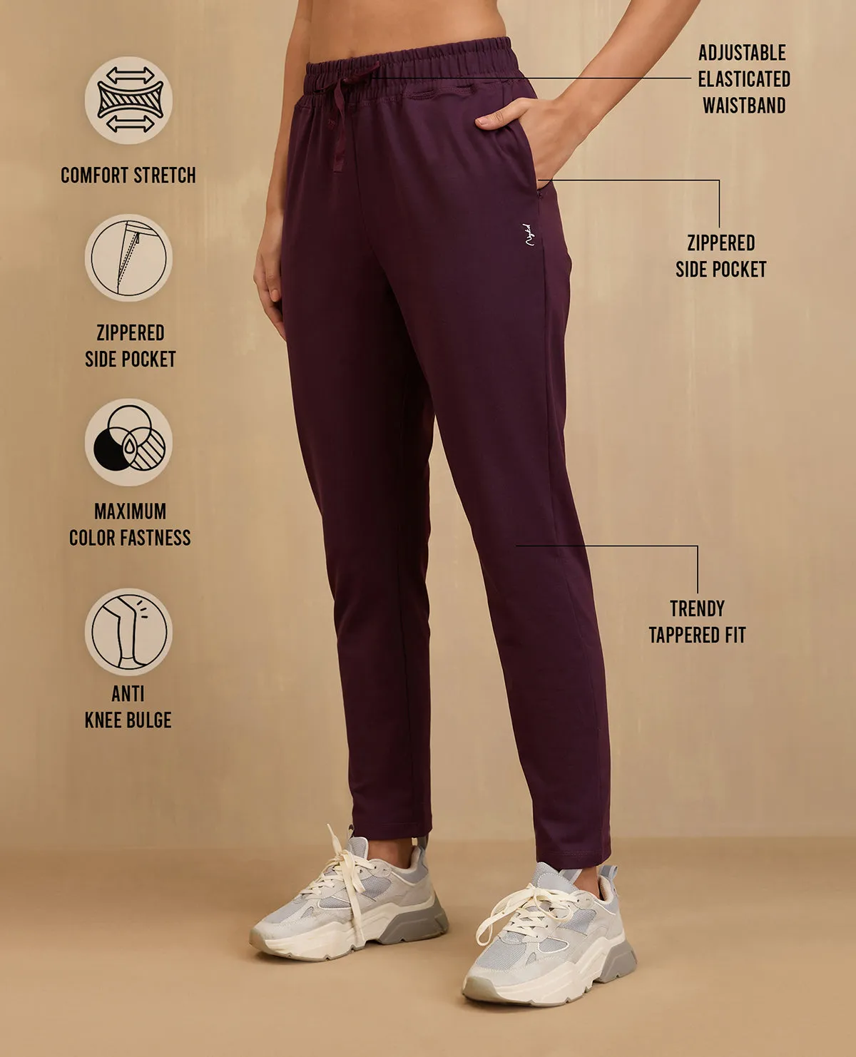 NYKD By Nykaa Cotton Comfort Pants-NYAT502-Grape