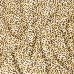 Off white cotton satin fabric with light mustard and brown print in animal skin design-D6996