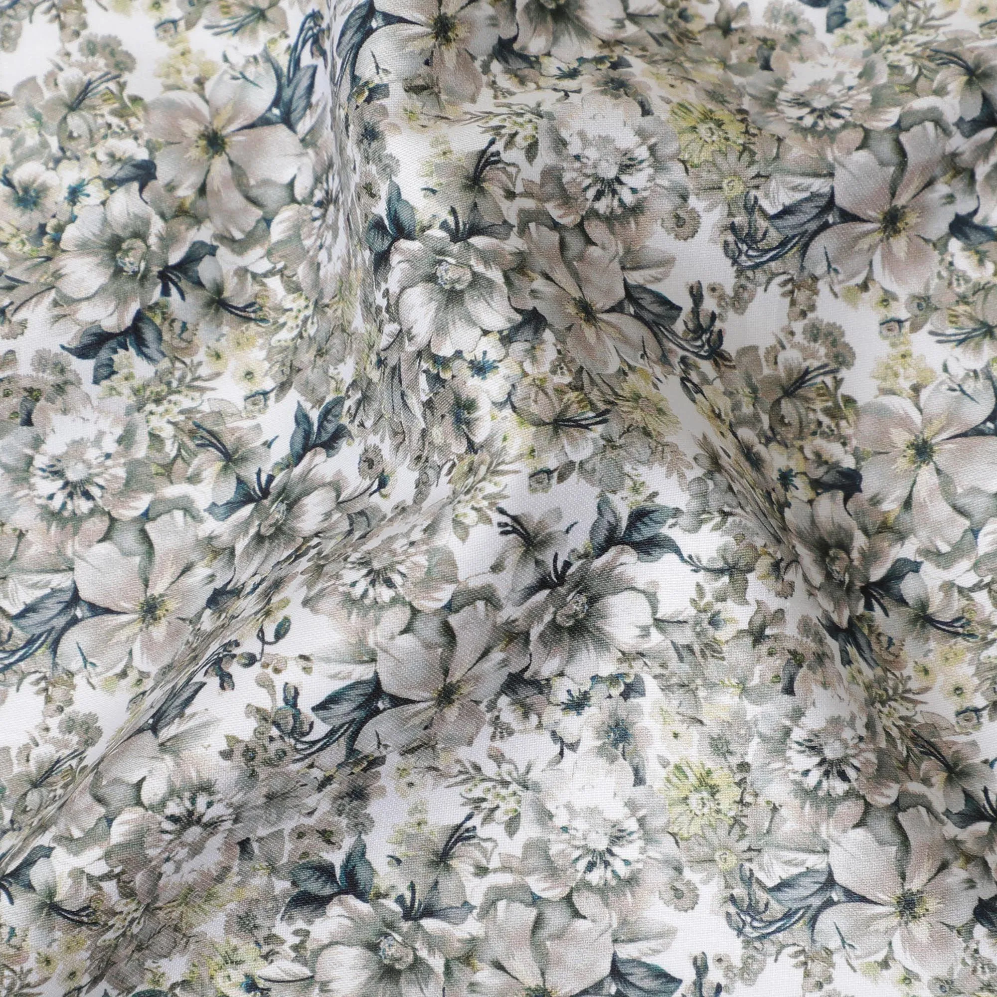 Off white cotton satin fabric with multicolor print in Floral design-D11929